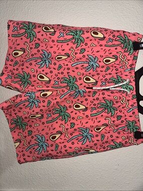 Kids Pink Tropical Avocado Swim Trunks